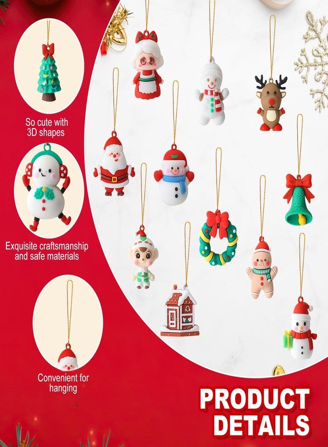 Becfupo 21 Pcs Middle Christmas Rubber Ornaments, 3D Shaped Xmas Tree Ornaments Decorations Snowman Santa Claus Hanging Ornaments with Strings for Christmas Trees Decoration - Image 3
